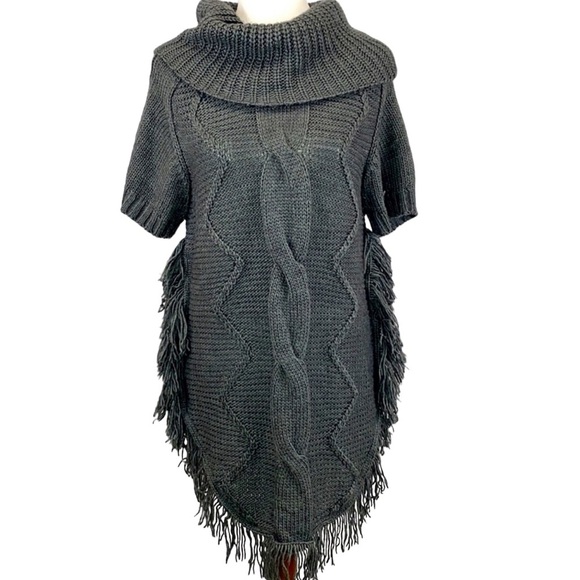 BCBG MaxAzria Cowl Neck Fringes Tunic Sweater - Picture 1 of 6